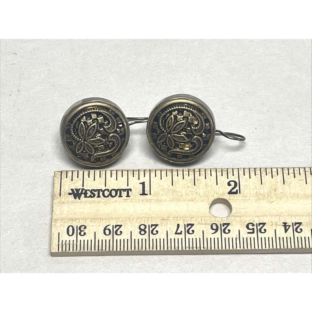 Vintage Sterling Silver Filigree Brass Button Drop Earrings 20mm 8g